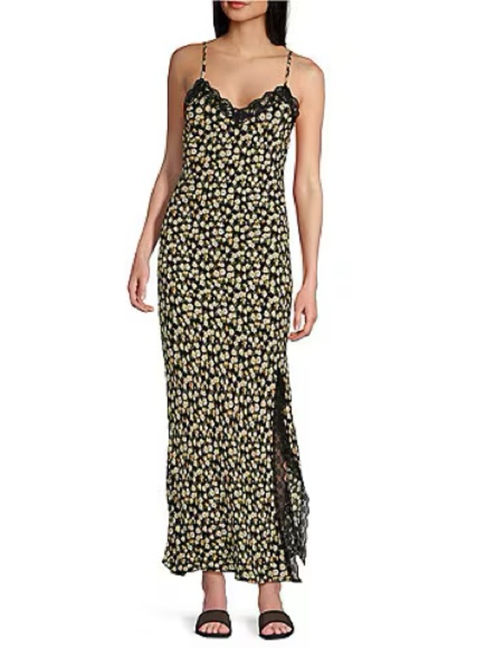 New Blu Pepper Sleeveless Floral Print Lace Trim Camisole Slip Dress Size L $42